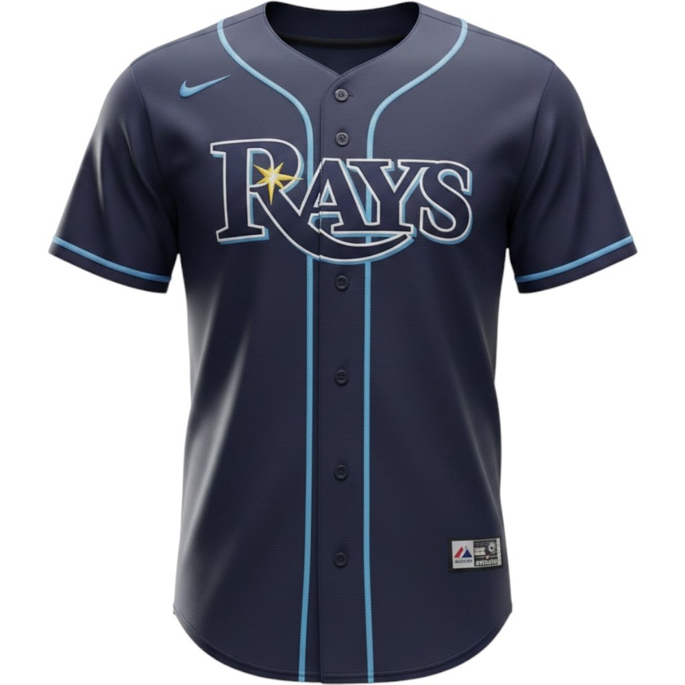 TAMPA Bay Rays Jersey Mens L Navy Full Button MLB Baseball Athletic Majestic